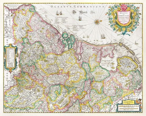 Map of the Netherlands 1631 White Modern Wood Framed Art Print with Double Matting by Hondius, Henricus