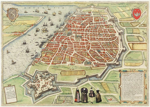 View of Antwerp from Braun and Hogenbergs Civitates Orbis Terrarum White Modern Wood Framed Art Print with Double Matting by Hoefnagel, Joris