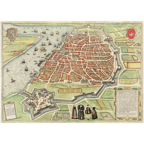 View of Antwerp from Braun and Hogenbergs Civitates Orbis Terrarum Black Modern Wood Framed Art Print with Double Matting by Hoefnagel, Joris