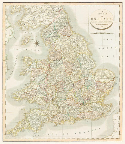 A new map of England 1811 Black Ornate Wood Framed Art Print with Double Matting by Cary, John