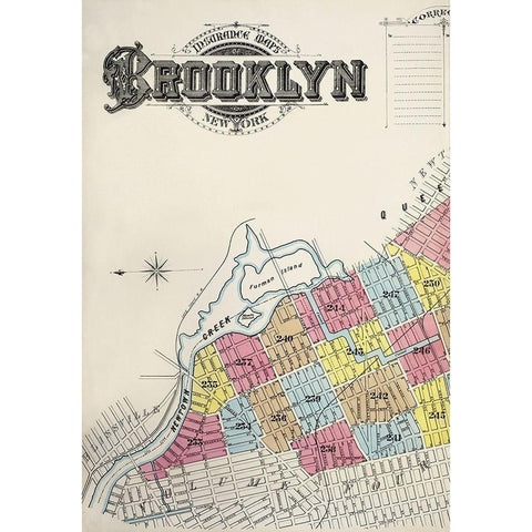 Sanborn Fire Insurance Map from Brooklyn-Kings County-New York 1888 Gold Ornate Wood Framed Art Print with Double Matting by Sanborn Map Company