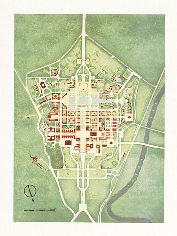Color plan of the 1942 Rome Worlds Fair White Modern Wood Framed Art Print with Double Matting by Arti grafiche Pizzi and Pizio