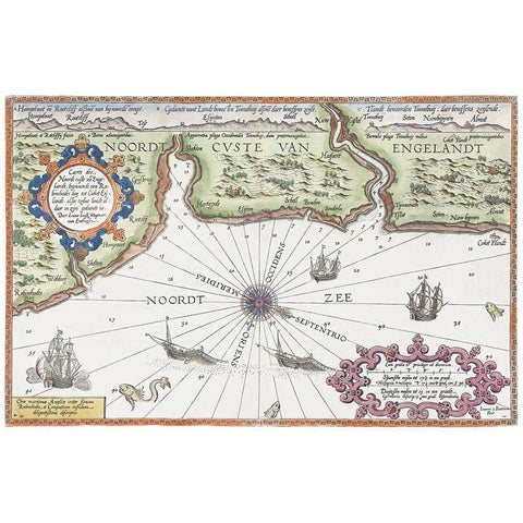 Map of the north coast of England at Newcastle upon Tyne 1583 Gold Ornate Wood Framed Art Print with Double Matting by Doetechum, Joannes van