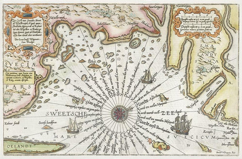 Map of the coast of Sweden between Kalmar and Stockholm 1583 White Modern Wood Framed Art Print with Double Matting by Doetechum, Joannes van