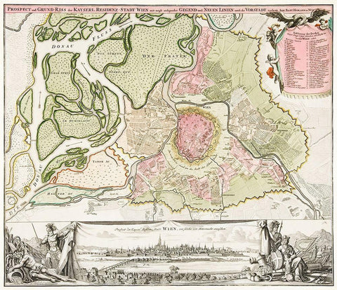 Map of Vienna 1702 White Modern Wood Framed Art Print with Double Matting by Homann, Johann Baptista