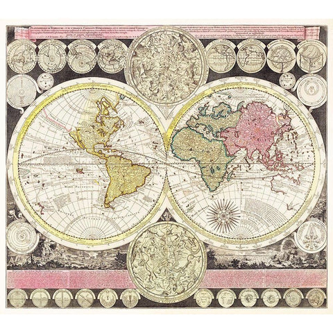 Flat earth globe with the celestial half round 1709 Black Modern Wood Framed Art Print with Double Matting by Zuerner, Adam Friedrich