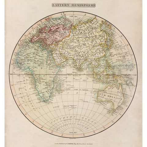 Eastern Hemisphere 1808 Black Modern Wood Framed Art Print with Double Matting by Smith, C