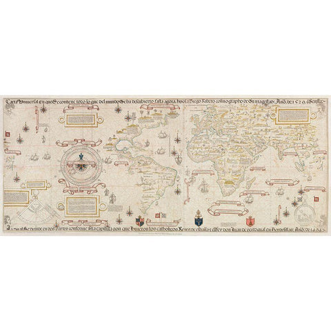 World Map 1900 Gold Ornate Wood Framed Art Print with Double Matting by Ribeiro, Diogo