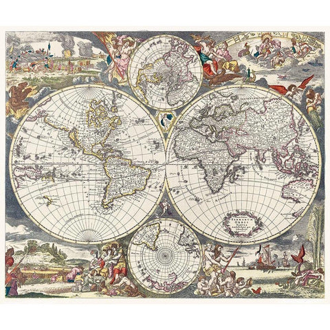 Nova Totius Terrarum orbis tabula 1660 White Modern Wood Framed Art Print by Danckerts, Justus