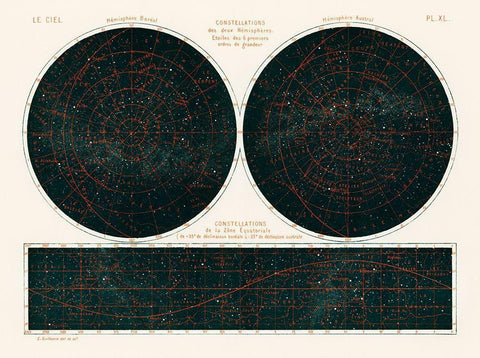 Constellations of the Two Hemispheres 1877 White Modern Wood Framed Art Print with Double Matting by Amedee, Guillemin