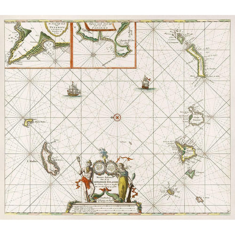 Chart of the Canary Islands 1680 Black Modern Wood Framed Art Print with Double Matting by Luyken, Jan