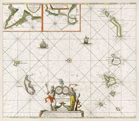 Chart of the Canary Islands 1680 White Modern Wood Framed Art Print with Double Matting by Luyken, Jan