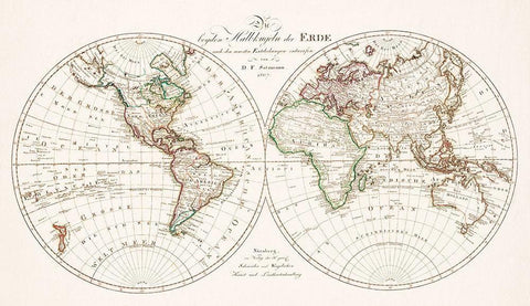 The two hemispheres of the earth 1807 White Modern Wood Framed Art Print with Double Matting by Schneider und Weigelsehen