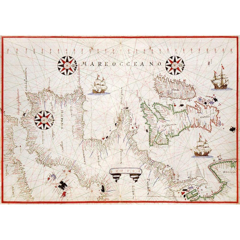 Portolan atlas of the Mediterranean Sea-western Europe-and the northwest coast of Africa 1590 White Modern Wood Framed Art Print by Olivia, Joan
