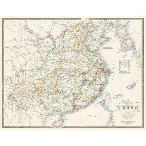 Map of China-1848 Gold Ornate Wood Framed Art Print with Double Matting by Wyld, James