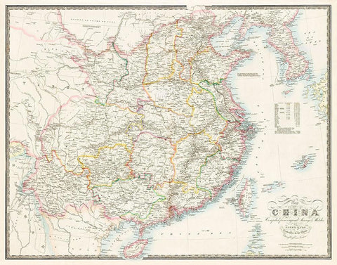 Map of China-1848 White Modern Wood Framed Art Print with Double Matting by Wyld, James