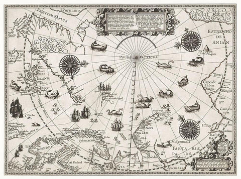 Map of the Arctic 1598 White Modern Wood Framed Art Print with Double Matting by Barendsz, William