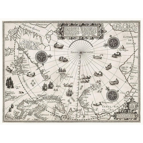 Map of the Arctic 1598 Black Modern Wood Framed Art Print with Double Matting by Barendsz, William