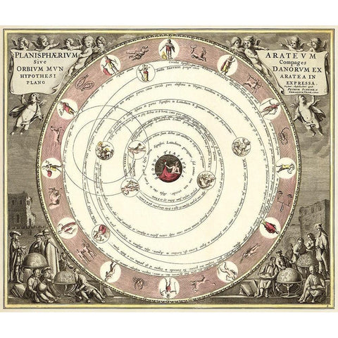 Planisphaerivm Aratevm sive Compages Orbivm Mvndanorvm ex hypothesi Aratea in plano expressa 1708 Black Modern Wood Framed Art Print with Double Matting by Cellarius, Andreas