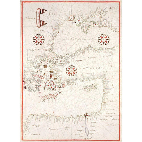 Portolan atlas of the Mediterranean Sea-Eastern Mediterranean 1590 Black Modern Wood Framed Art Print with Double Matting by Oliva, Joan