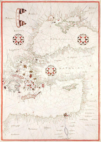 Portolan atlas of the Mediterranean Sea-Eastern Mediterranean 1590 White Modern Wood Framed Art Print with Double Matting by Oliva, Joan
