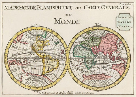 Planisphere or general map of the world 1735 White Modern Wood Framed Art Print with Double Matting by Lafeuilledelete, Daniel de