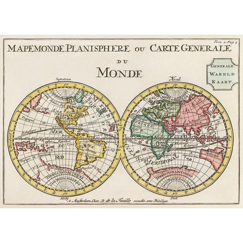 Planisphere or general map of the world 1735 Black Modern Wood Framed Art Print by Lafeuilledelete, Daniel de