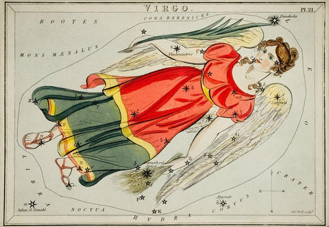 Astronomical chart illustration of the Virgo White Modern Wood Framed Art Print with Double Matting by Hall, Sidney