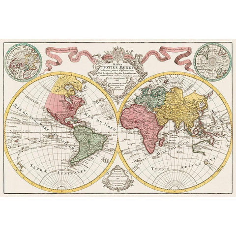 A map of the world 1775 White Modern Wood Framed Art Print by L isle, de Guillaume