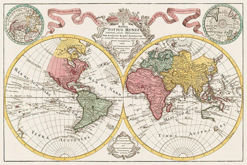 A map of the world 1775 White Modern Wood Framed Art Print with Double Matting by L isle, de Guillaume