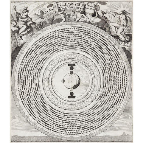 Moon and Eclipse Pointer 1695 Black Modern Wood Framed Art Print by Luyken, Caspar