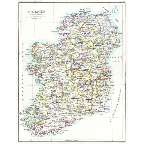 Ireland from the Gazetteer of the British Isles 1887 Black Modern Wood Framed Art Print with Double Matting by Bartholomew, John