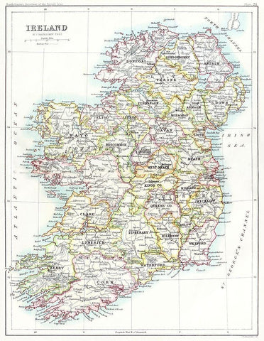 Ireland from the Gazetteer of the British Isles 1887 White Modern Wood Framed Art Print with Double Matting by Bartholomew, John