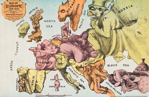 War Map of Europe As seen through French eyes White Modern Wood Framed Art Print with Double Matting by Hadol, Paul