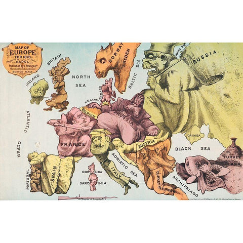 War Map of Europe As seen through French eyes Black Modern Wood Framed Art Print with Double Matting by Hadol, Paul