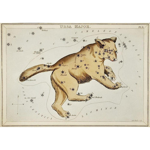 Astronomical chart illustration of the Ursa Major White Modern Wood Framed Art Print by Hall, Sidney