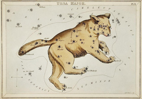 Astronomical chart illustration of the Ursa Major White Modern Wood Framed Art Print with Double Matting by Hall, Sidney