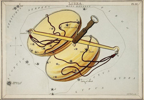 Astronomical chart illustration of the Libra White Modern Wood Framed Art Print with Double Matting by Hall, Sidney