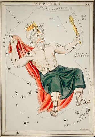 Astronomical chart illustration of the Cepheus White Modern Wood Framed Art Print with Double Matting by Hall, Sidney