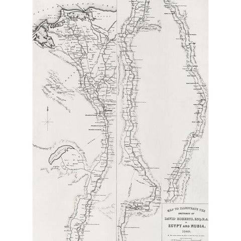 Map to the sketches in Egypt and Nubai illustration White Modern Wood Framed Art Print by Roberts, David