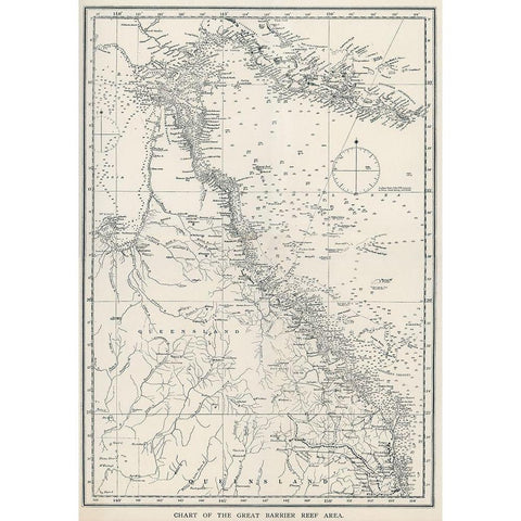 Chart of the Great Barrier Reef Area of Australia 1893 Black Modern Wood Framed Art Print by Saville Kent, William