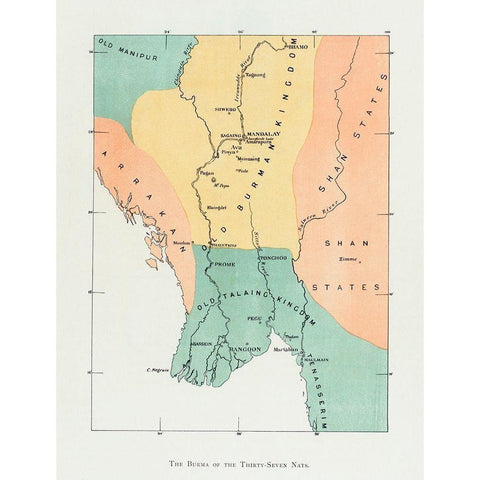 Map of the old Burman kingdom 1906 Black Modern Wood Framed Art Print with Double Matting by Griggs, William