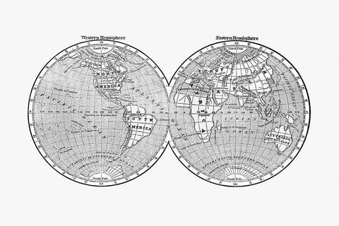 World map from A System of Geography-for the use of Schools 1860 White Modern Wood Framed Art Print with Double Matting by Morse, Sidney Edwards