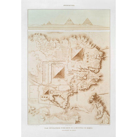 Topographic map of part of the Memphite Necropolis 1878 White Modern Wood Framed Art Print by d Avennes, Emile Prisse