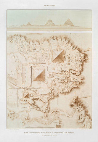 Topographic map of part of the Memphite Necropolis 1878 White Modern Wood Framed Art Print with Double Matting by d Avennes, Emile Prisse