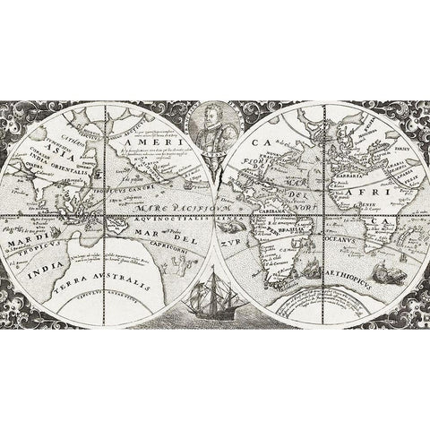Grand voyages-Part VIII title page from Grand voyages 1596 White Modern Wood Framed Art Print by Bry, de Theodor