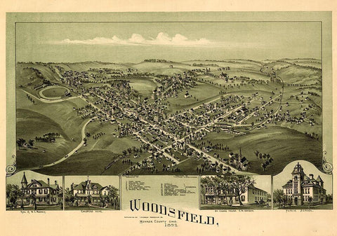 Woodsfield-Ohio 1899 White Modern Wood Framed Art Print with Double Matting by Vintage Places