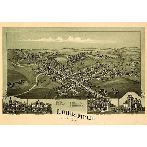 Woodsfield-Ohio 1899 Black Modern Wood Framed Art Print by Vintage Places