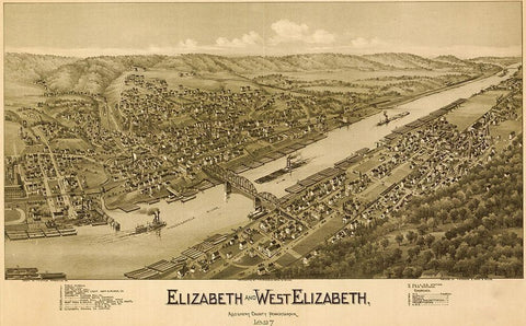 Elizabeth and West Elizabeth Pennsylvania White Modern Wood Framed Art Print with Double Matting by Vintage Places