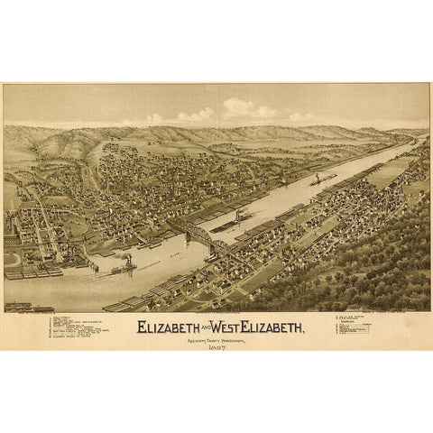 Elizabeth and West Elizabeth Pennsylvania Black Modern Wood Framed Art Print by Vintage Places